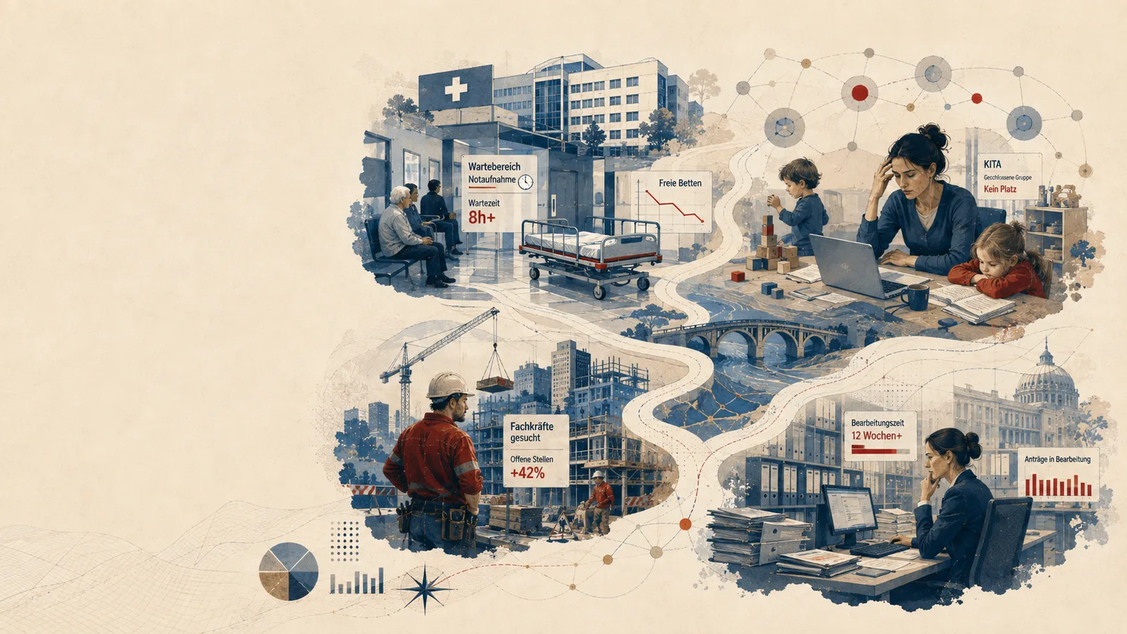 Illustration systemischer Engpässe in Arbeitsmarkt, Versorgung und Verwaltung